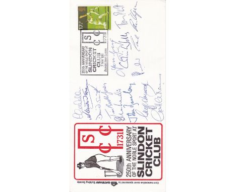 SUSSEX CCC AUTOGRAPHS 1981       A First Day Cover for the 250th Anniversary of Slindon Cricket Club 7/5/1981 signed by 13 Su