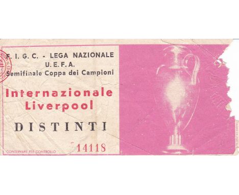 INTER MILAN - LIVERPOOL 1965     Very scarce ticket from Liverpool's first season in Europe, Inter Milan v Liverpool, 12/5/65