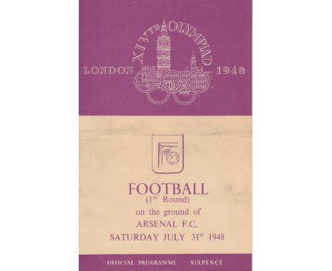 FOOTBALL - ARSENAL - OLYMPICS 48   Programme for Great Britain v Holland, 31/7/48, at Arsenal, London Olympics, first round g