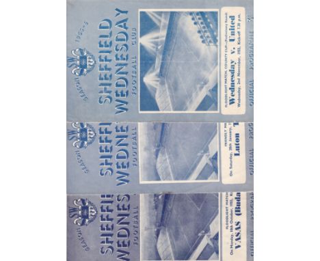 SHEF WED 55-6   Three Wednesday home programmes, all 55-6, friendly v Vasas, friendly v Luton and County Cup v Shef Utd. Fold