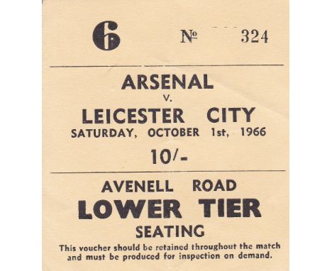 ARSENAL    Ticket Arsenal v Leicester, 1 Oct 1966. Light vertical fold.    Generally good