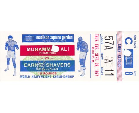 MUHAMMAD ALI TICKET     Ticket for World Heavyweight Championship title fight, Muhammad Ali v Earnie Shavers, 29/9/77 at Madi