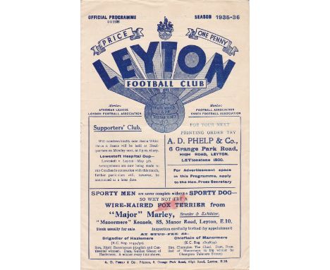 ESSEX SENIOR CUP 1936   Eight page Leyton programme for Walthamstow Avenue v Ilford, 4/4/1936, Essex Senior Cup Final at Leyt