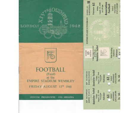 OLYMPICS 1948   Programme for the Football Final, Sweden v Yugoslavia, 13/8/48 at Wembley, together with an unused ticket for