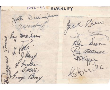 BURNLEY 46-47    Sheet of autographs , album page, Burnley 46-47, 15 signatures including trainer Dougall. Others include Pot