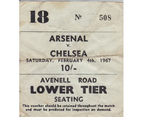 ARSENAL   Ticket Arsenal v Chelsea 4 Feb 1967. Horizontal fold and creasing.    Fair