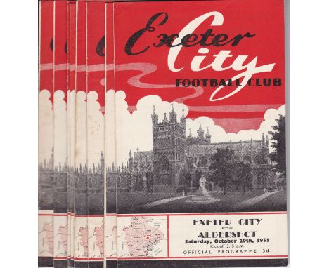 EXETER 55-6   Eight Exeter home programmes, 55-56, v Aldershot, Brighton, Shrewsbury, Hendon (Cup-Exeter won 6-2), Leyton Ori