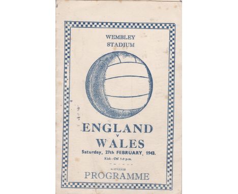 ENGLAND v WALES      Pirate programme England v Wales (Victor) at Wembley 4 pager, 27th February 1943. First names written ab