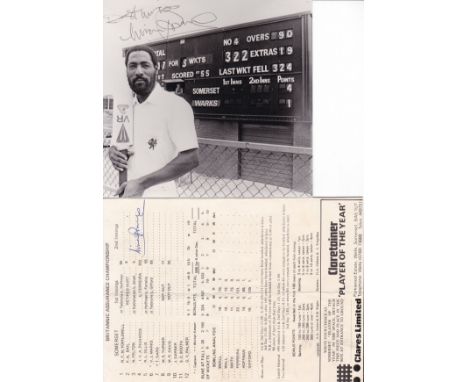 VIV RICHARDS AUTOGRAPHS        Two signed items, both relating to the record breaking 322 scored for Somerset in a single day