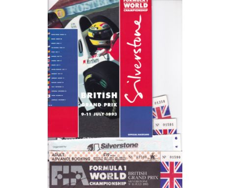 FORMULA 1 MOTOR RACING    Interesting collection of items, includes programme for British Grand Prix 1993 which includes an e