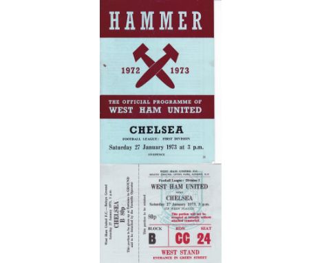 WEST HAM UNITED V. CHELSEA        Ticket for the match at West Ham v Chelsea 1972/3. Includes full ticket with counterfoil.  