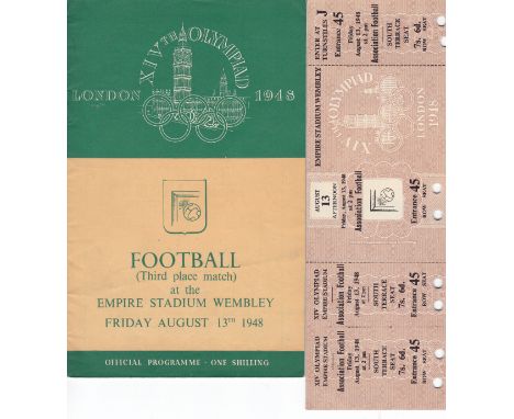 OLYMPICS 1948   Programme for the Football Third/Fourth Place match, Great Britain v Denmark, 13/8/48 at Wembley together wit