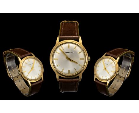 Garrard - Gents Nice Quality Mechanical 9ct Gold Cased Wrist Watch with Attached Leather Strap. Hallmark for 9ct, Date 1974, 