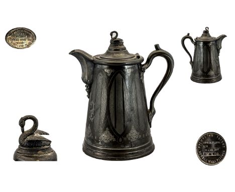 Meriden Britanina Company Mid 19th Century Impressive American Silver / Pewter Double Wall Swan Pitcher of Large Proportions.