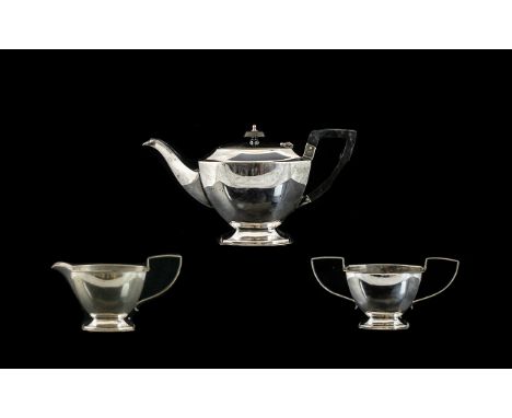 Silver Plated Art Deco Style 3 Piece Tea Service, please see accompanying image.