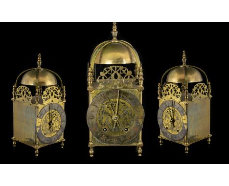 An Early to Mid 20th Glass Lantern Clock, Spring driven with pendulum, chapter dial with Roman Numerals, gallery top with bel