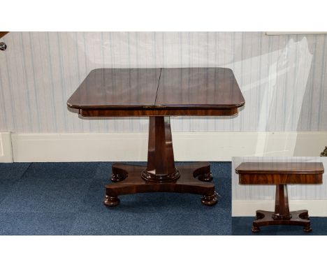 A Victorian Mahogany Tilt Top Tea Table on quatrefoil base and lift-over top with bobbin feet. Height 29 inches, 38 x 18.5 in