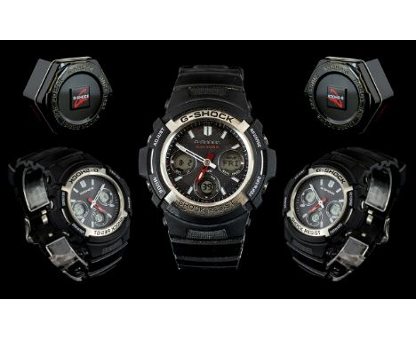 Casio - Awg - M1OO - 1AER G. Shock Multi Dial - Steel and Black Rubber Wrist Watch. Features Radio Controlled, Solar Powered,