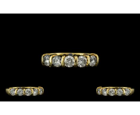 18ct Gold - Superb Quality 5 Stone Diamond Ring, The Five Modern Round Brilliant Cut Diamonds of Top Colour and Clarity. Est 