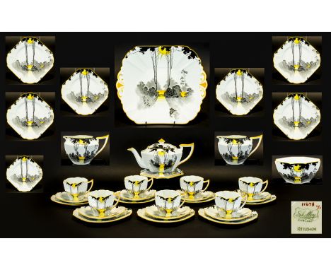 Shelley - Art Deco Period Superb Quality  ( 36 ) Piece Tea Service ' Sunrise and Tall Trees Design. Pattern No 11678, Queen A
