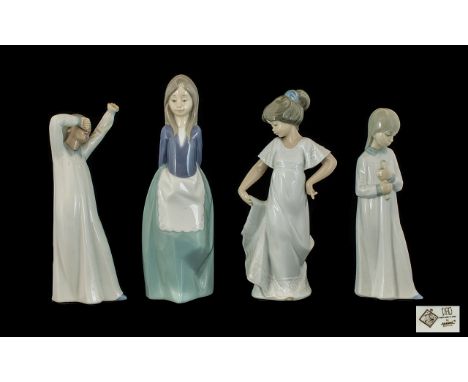 Collection Of Four Nao Figures All Children/Girls To Include 'How Pretty' etc, All Marked To Base, Tallest 9½ Inches