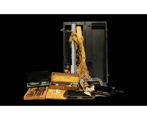 Collection Of Engineers Tools To Include A 20 Inch James Chesterman Vernier In Fitted Box, Stock And Die set, Various Sized L