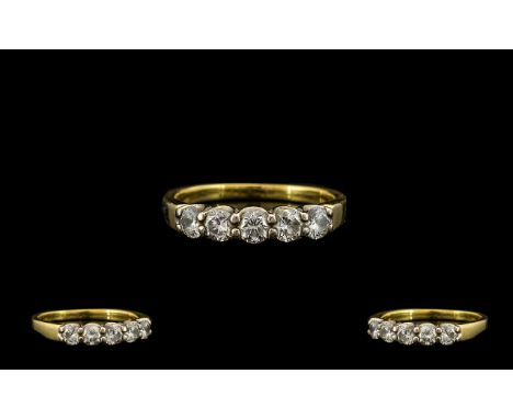 18ct Gold - Attractive 5 Stone Diamond Set Dress Ring, The Round Brilliant Cut Diamonds of Excellent Colour and Clarity. Est 