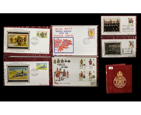 Red Velvet Multi-ring Benham First Day Cover Album With Twenty Four Small Benham First Day Covers all with military interest,