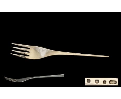 A Contemporary Designed - Large Sterling Silver Serving Fork of Pleasing Form. Hallmark Sheffield 1979, Maker C.W.F. 4 ozs - 