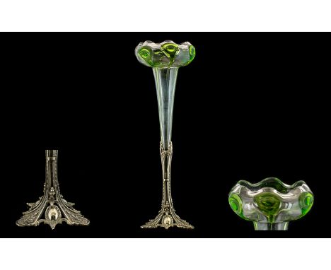 Art Nouveau - Tulip Shaped Superb Silver Plated and Cut Glass Single Epergne Vase Pleasing Design and Proportions. Please Con