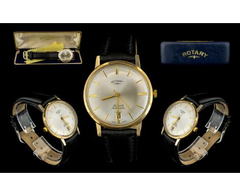 Rotary - Gents Mechanical Automatic 21 Jewels 9ct Gold Case Gents Wrist Watch with Later Leather Strap. Features Seconds Swee