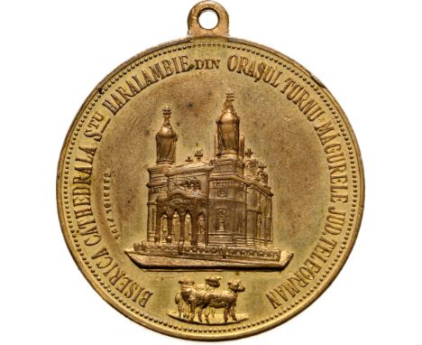 Turnu Magurele. Medal 1905, signed by Carniol Fiul, gilt Copper (32 mm, 16.77 g). Rare and superb! R! UNC- 