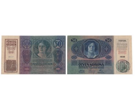   REGIONAL BUKOVINA, TRANSYLVANIA AND BANAT OVERPRINT ON AUSTRIAN AND HUNGARIAN NOTES TREASURY - 1919 FIRST PROVISIONNAL ISSU