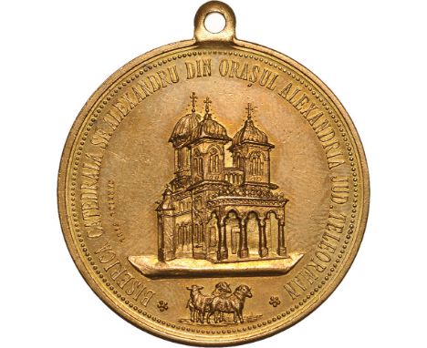 Medal 1898, signed by Carniol Fiul, original suspension loop, gilt Bronze (33 mm, 15.44 g). UNC-