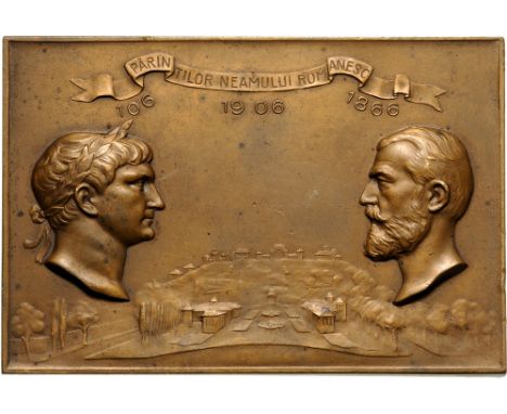 Plaquette 1906, Signed by Carol St, Bronze gilt (70x56 mm, 96.30 g). R! XF