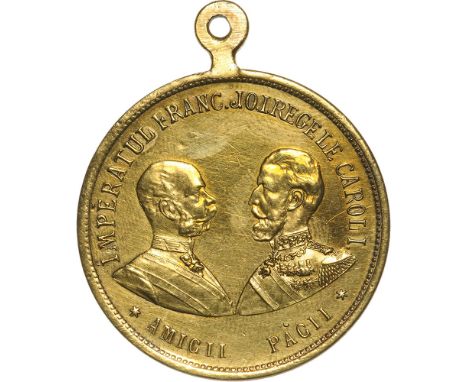 Medal 1896, signed by Carniol Fiul, with original suspension loop, gilt Bronze (33 mm, 14.72 g). XF