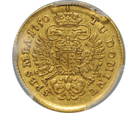 Her-. This numismatically high important coin is the first known Ducat from Prag. PCGS AU53 RRR! 
