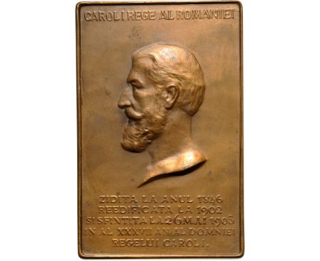 Plaquette 1903, signed C. Popescu, Bronze (50x81 mm, 116.86 g). XF