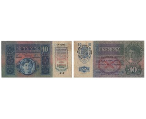  REGIONAL BUKOVINA, TRANSYLVANIA AND BANAT OVERPRINT ON AUSTRIAN AND HUNGARIAN NOTES TREASURY - 1919 FIRST PROVISIONNAL ISSUE