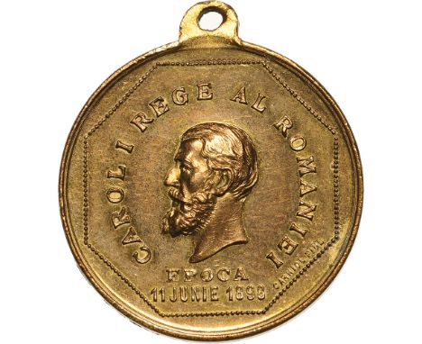 Medal 1898, signed by Carniol Fiul, original suspension loop, Copper gilt (25 mm, 7.77 g). R! XF+ 