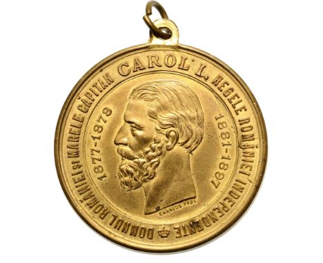 Medal 1897, signed by Carniol Fiul, in remembrance of the 2nd riflemen battalion from the 1877Â­1878 Independence War, gilt B