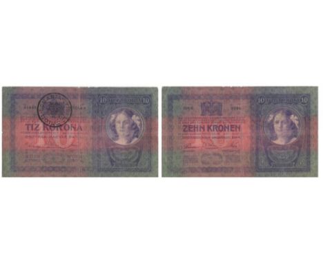  REGIONAL BUKOVINA, TRANSYLVANIA AND BANAT OVERPRINT ON AUSTRIAN AND HUNGARIAN NOTES TREASURY - 1919 FIRST PROVISIONNAL ISSUE