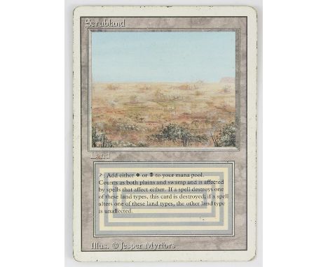 Magic The Gathering - Scrubland - Revised (1994) This card is in Poor condition. It has black dots around the front boarder a