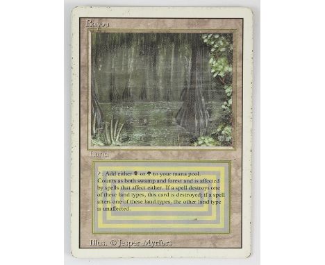 Magic The Gathering - Bayou - Revised (1994)This card is in Played condition. It has black dots around the front boarder, and