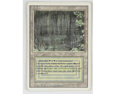 Magic The Gathering - Bayou - Revised (1994) This card is in Poor condition. It has black dots around the front boarder, edge