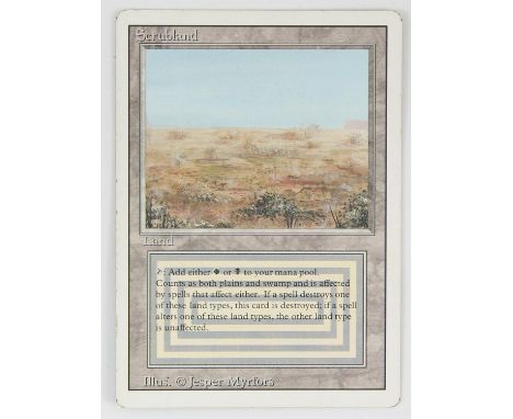 Magic The Gathering - Scrubland - Revised (1994) This card is in Played condition. It has black dots around the front boarder