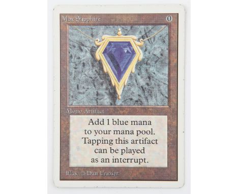 Magic The Gathering TCG Mox Sapphire. Unlimited Mox Sapphire card (1993). Provenance: property of a Magic The Gathering tradi
