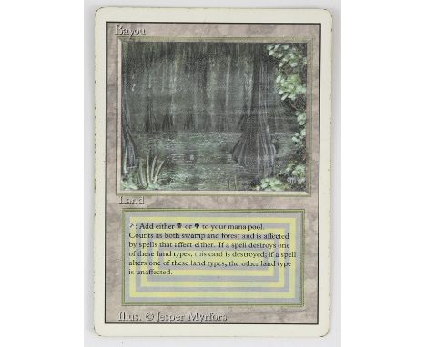 Magic The Gathering - Bayou - Revised (1994) This card is in Played condition. It has black dots around the front boarder, an