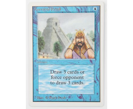 Magic The Gathering TCG Ancestral Recall card. Unlimited (1993). Provenance: property of a Magic The Gathering trading card p