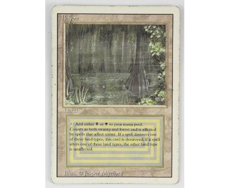 Magic The Gathering - Bayou - Revised (1994) This card is in Played condition. It has black dots around the front boarder, an